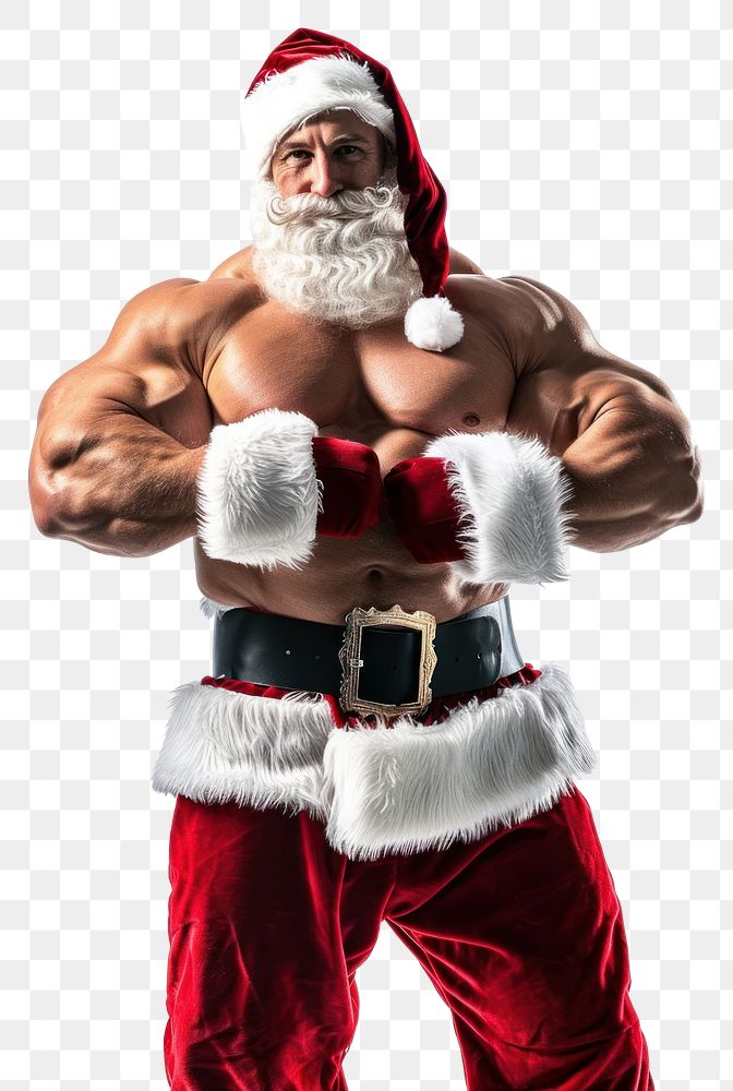 PNG Photo of muscle santa costume adult white background.