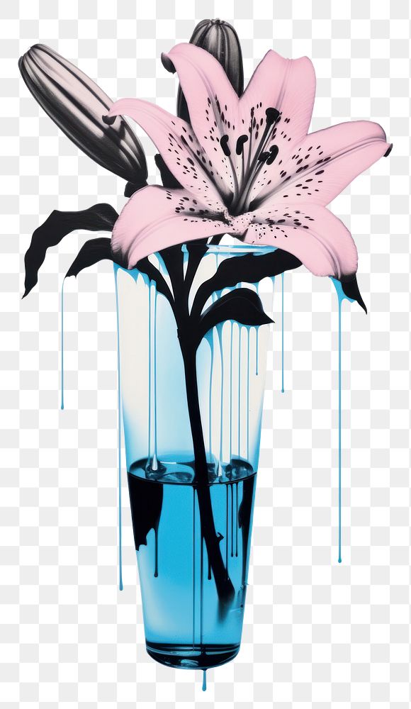 PNG Silkscreen on paper of a lily flower vase plant petal.