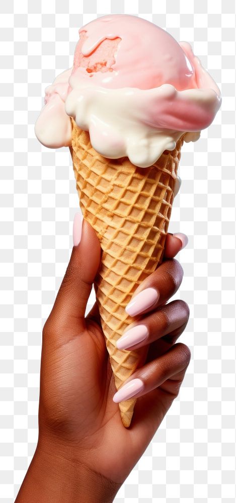 PNG Hand holding ice cream cone dessert food freshness.