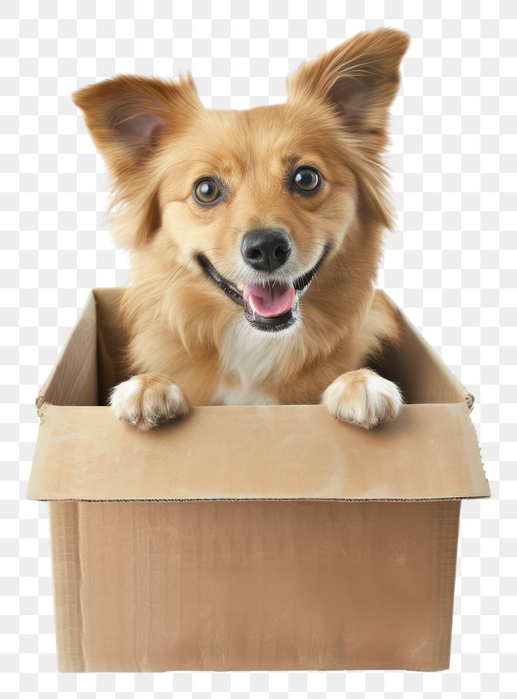 PNG Dog in box cardboard mammal animal.
