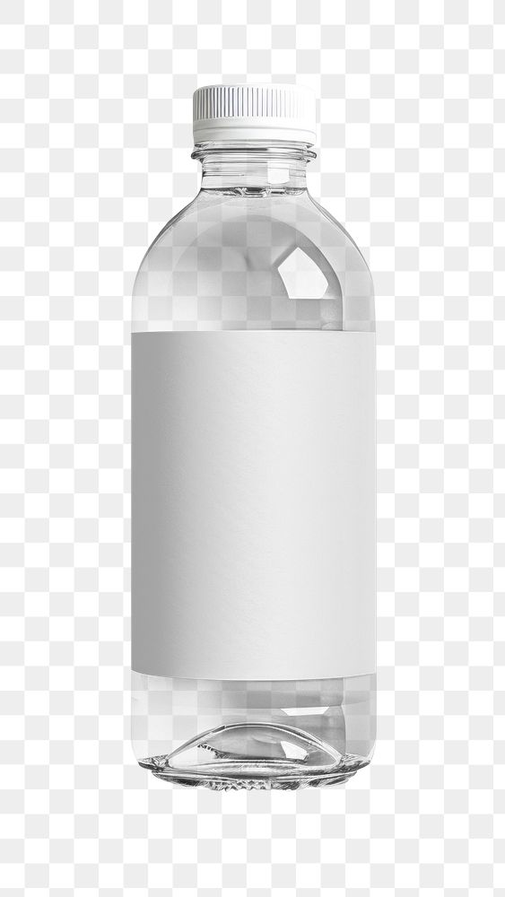 Plastic water bottle with blank label png, transparent background