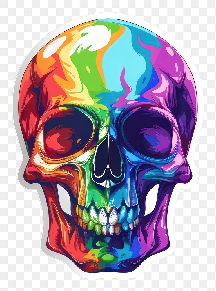 PNG Funny color sticker skull art anthropology creativity.