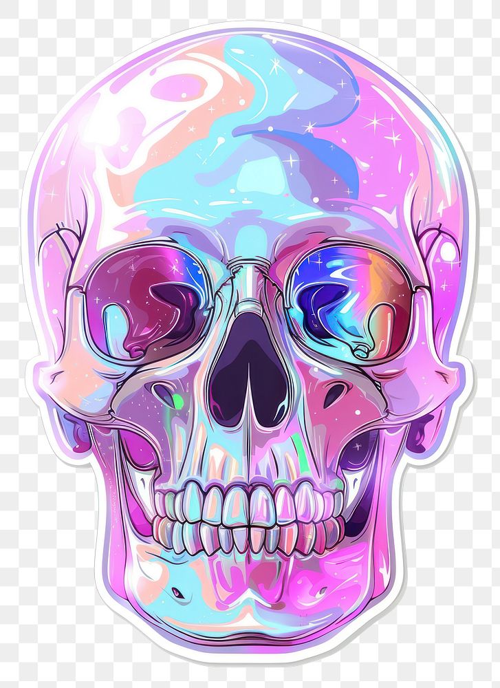PNG Funny hologram sticker skull purple illustrated photography.