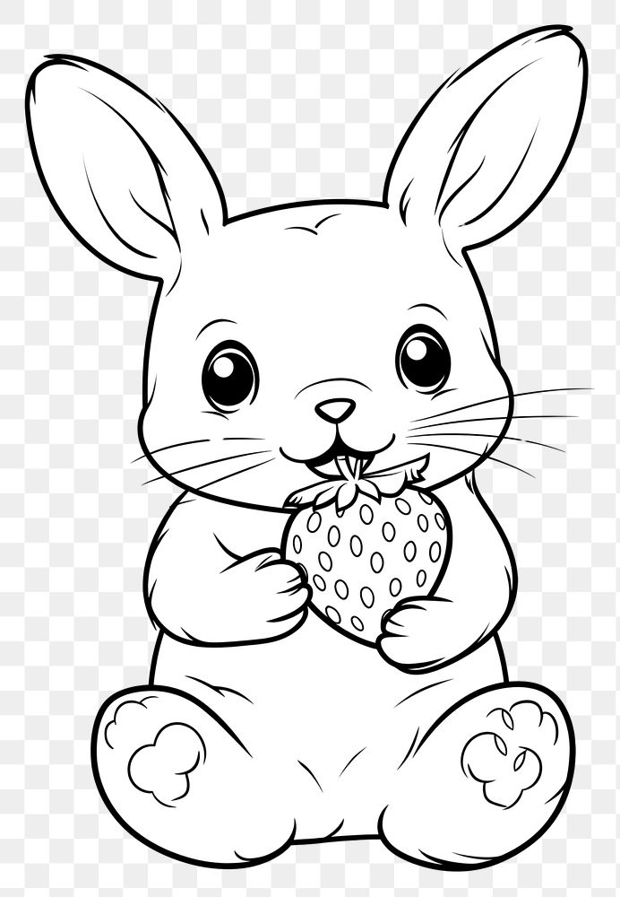 PNG Rabbit holding strawberry sketch outline drawing.