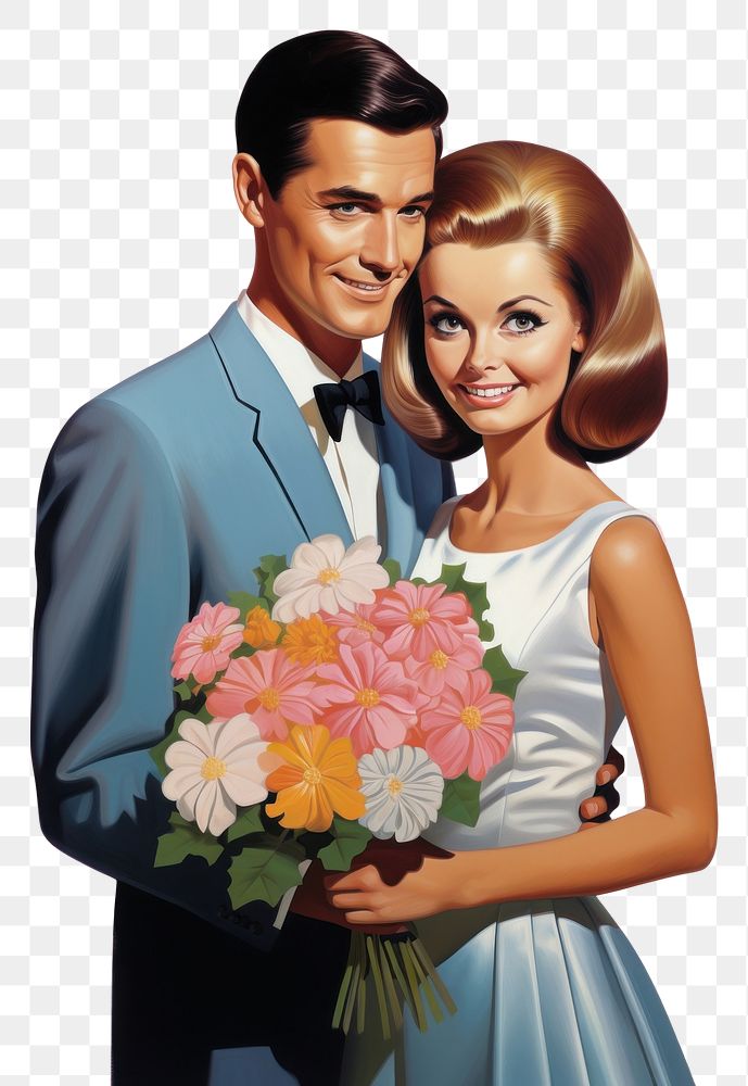 PNG Wedding couple holding flower bouquet portrait fashion adult