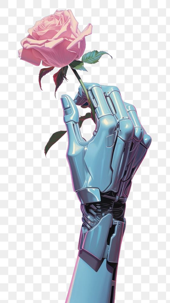 PNG Robot hand holding flower petal plant rose