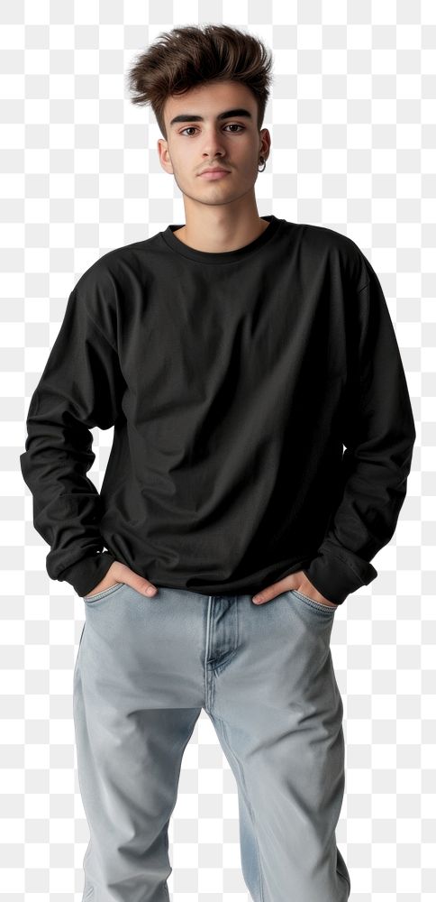 PNG Teenager long sleeve streetwear sweatshirt portrait sweater.