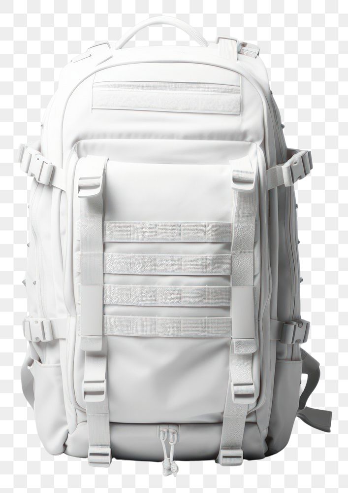 PNG White military tactical backpack bag suitcase luggage.