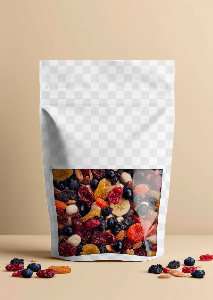 Snack pouch bag png product mockup, transparent design