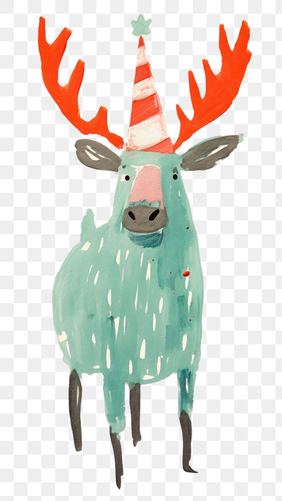 PNG Happy moose celebrating Christmas wearing Santa hat art christmas animal.