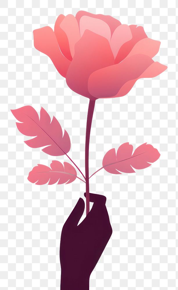 PNG Minimal flat vector of person holding flower in gradient background outdoors petal plant.