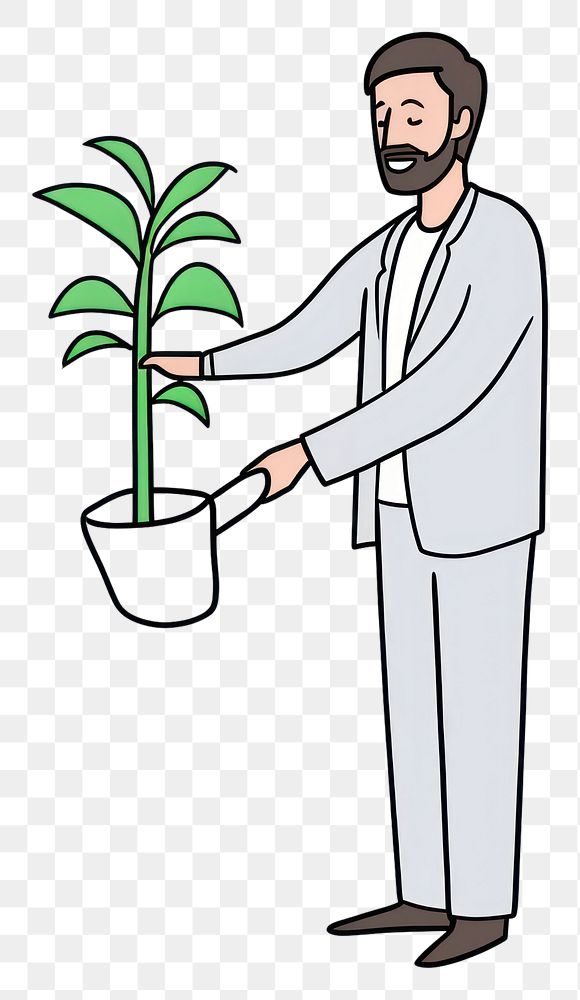 PNG Man watering plant gardening cartoon adult.