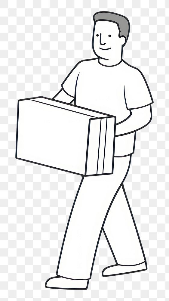 PNG Man holding boxes while walking drawing cardboard cartoon.