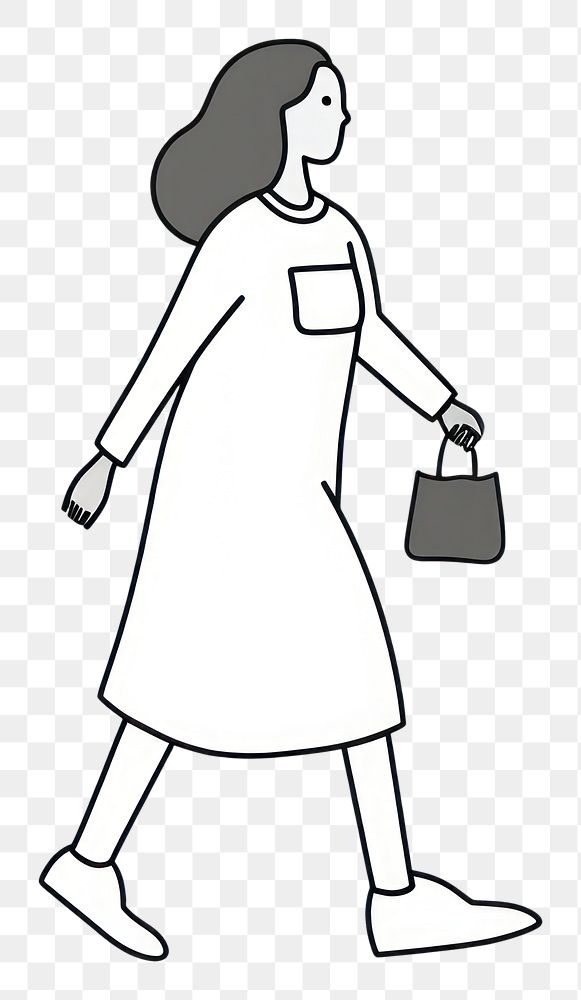 PNG Black woman holding shopping bag drawing cartoon line.