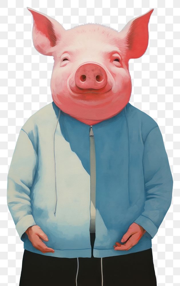 PNG Simple abstract character in Risograph printing illustration minimal of a happy pig enjoy shopping mammal animal…