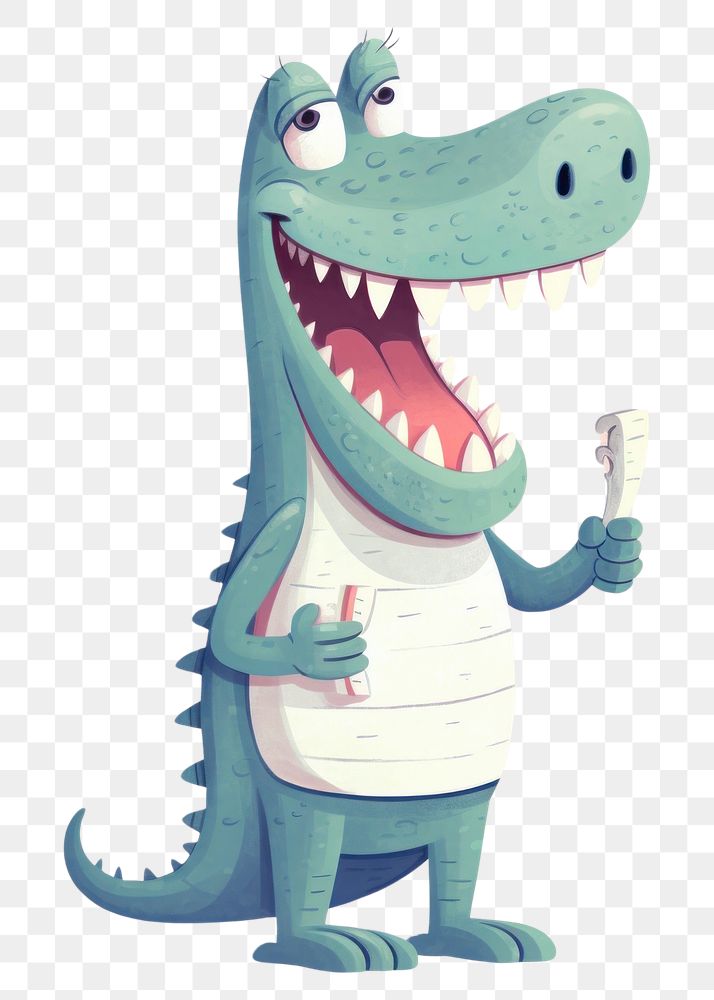 PNG Brushing teeth crocodile dinosaur animal representation.