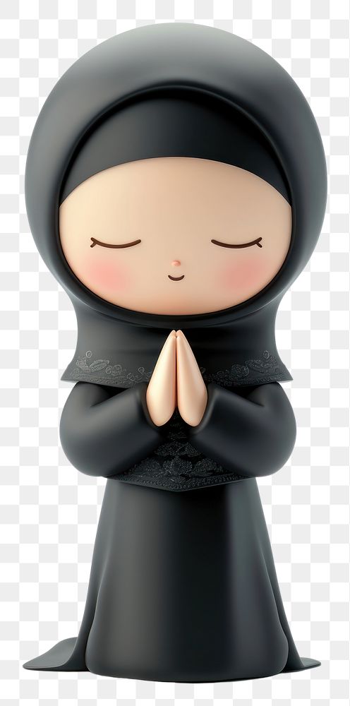 PNG  Muslim girl wearing hiyab praying figurine human toy.