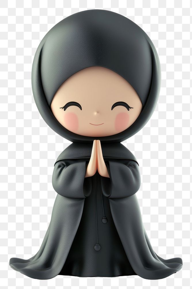PNG  Muslim girl wearing hiyab praying figurine human toy.