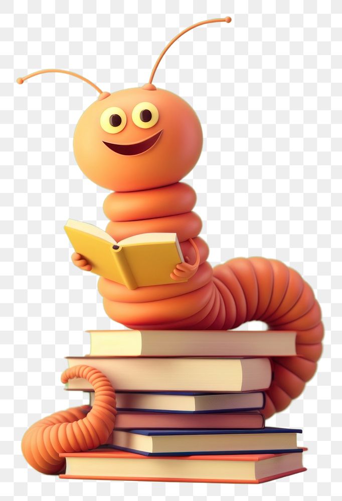 PNG Worm on books pile cartoon animal representation.