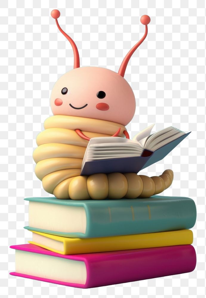 PNG  Worm on books pile reading publication human.