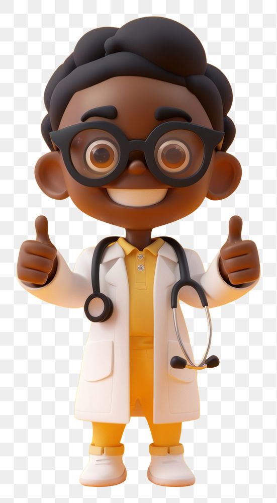 PNG  Black female doctor thumbsup human cute toy.