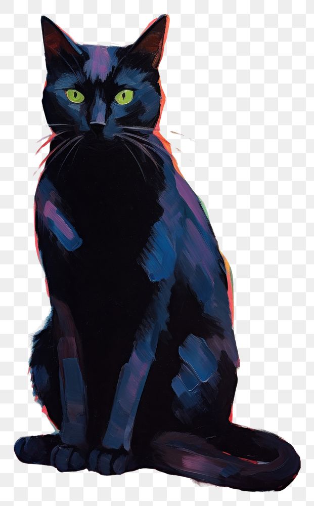 PNG Black cat sitting painting mammal animal.