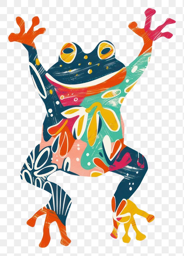 PNG Happy frog celebrating amphibian wildlife drawing.