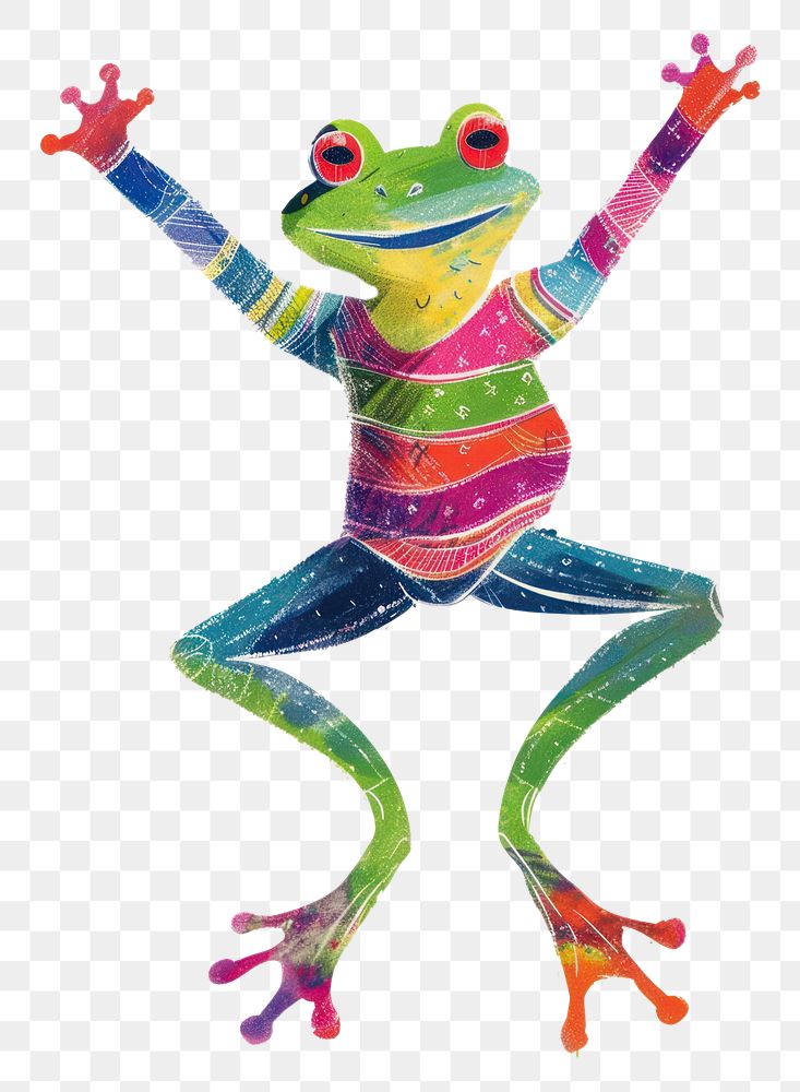 PNG Happy frog celebrating drawing art amphibian.