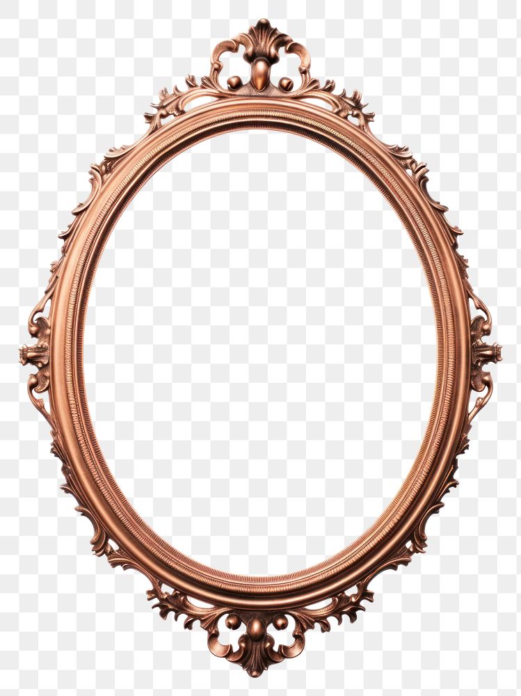 PNG Copper circle frame vintage mirror photo white background.