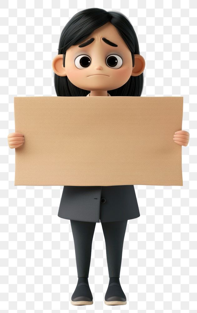 PNG Depressed woman holding board cardboard standing person.