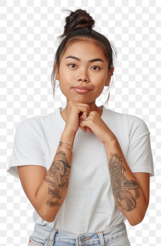 PNG Young asian woman portrait smiling tattoo.