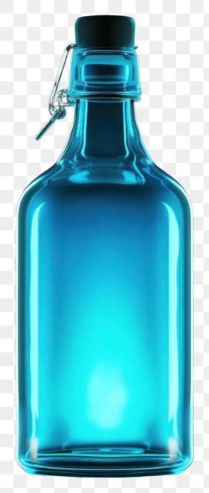 PNG 3d render of glowing bottle glass black background illuminated.