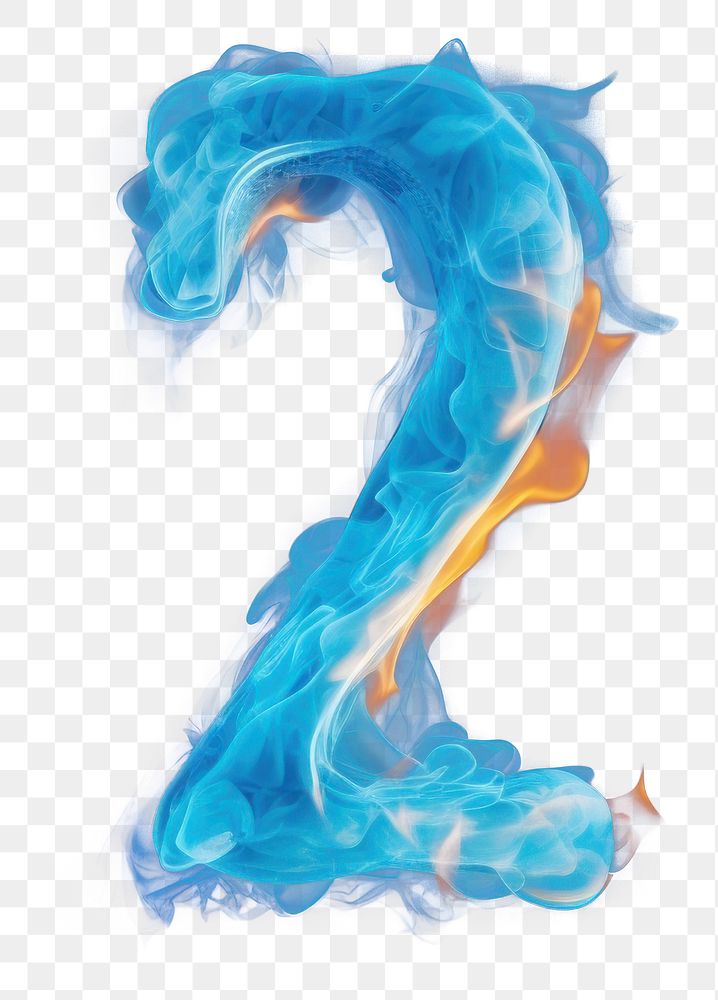 PNG Blue flame letter number 2 fire burning smoke.