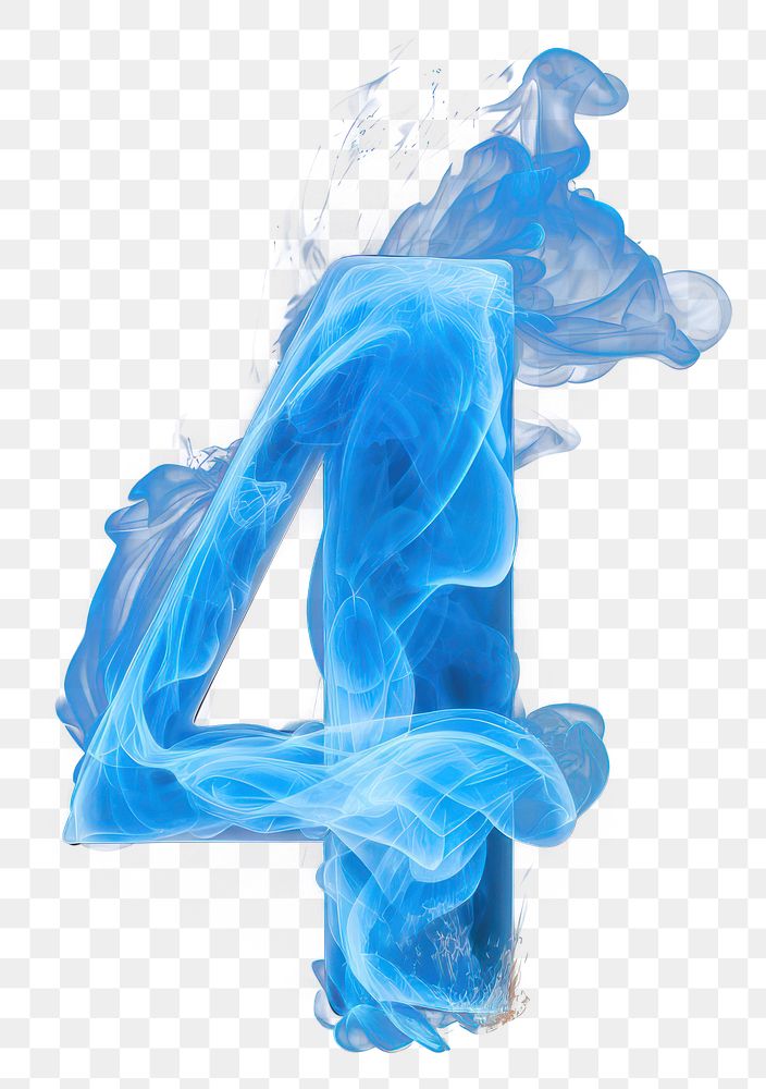PNG Blue flame letter number 4 burning smoke font.