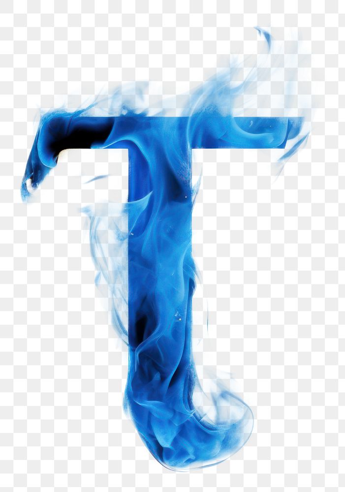 PNG Blue flame letter T font flowing motion.