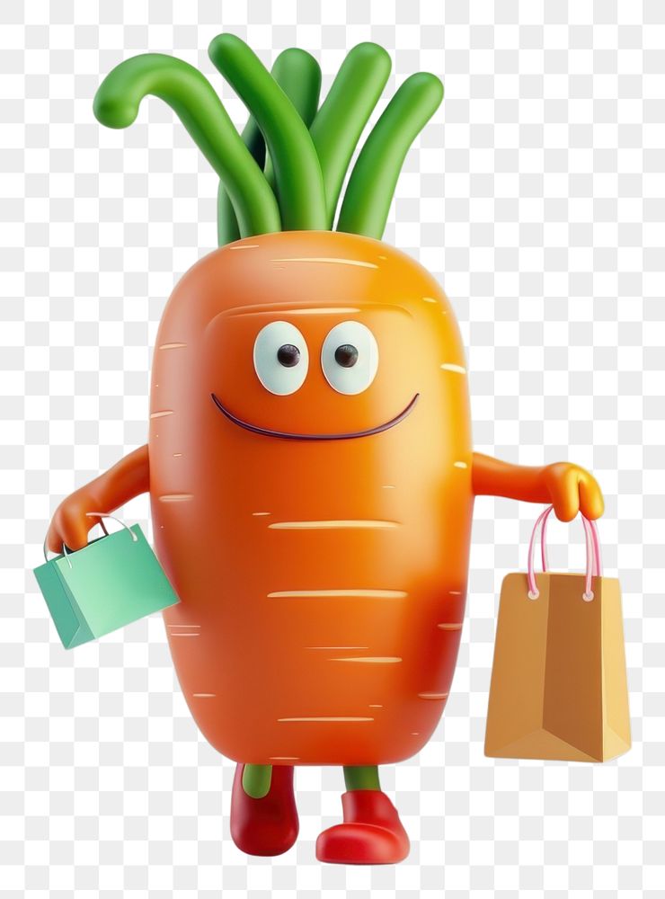 PNG Carrot character holding shopping bag vegetable cartoon plant