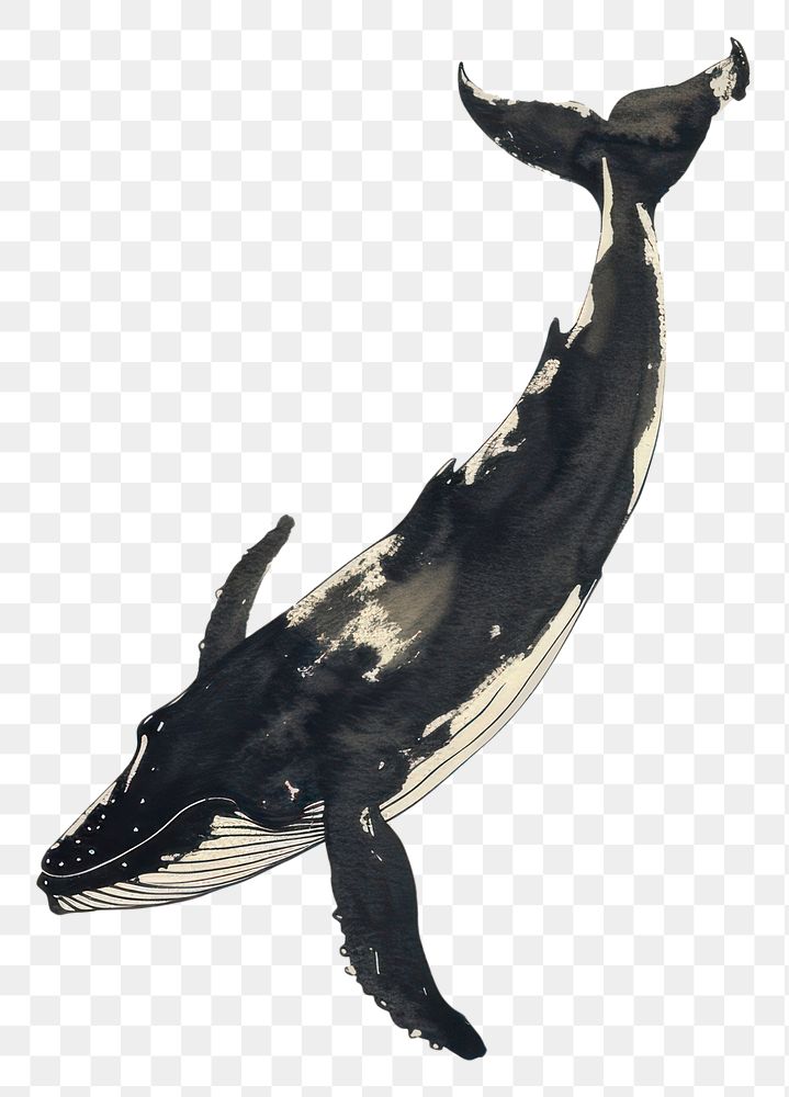 PNG Ink painting minimal of whale animal mammal underwater.