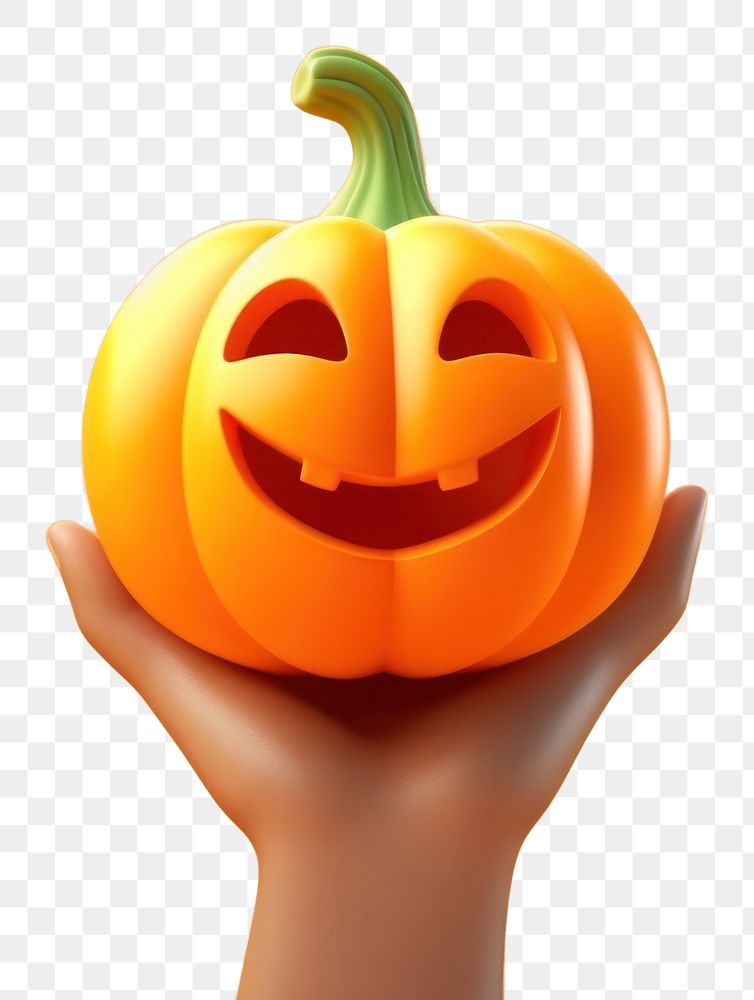 PNG Hand holding halloween pumpkin cartoon anthropomorphic jack-o'-lantern.