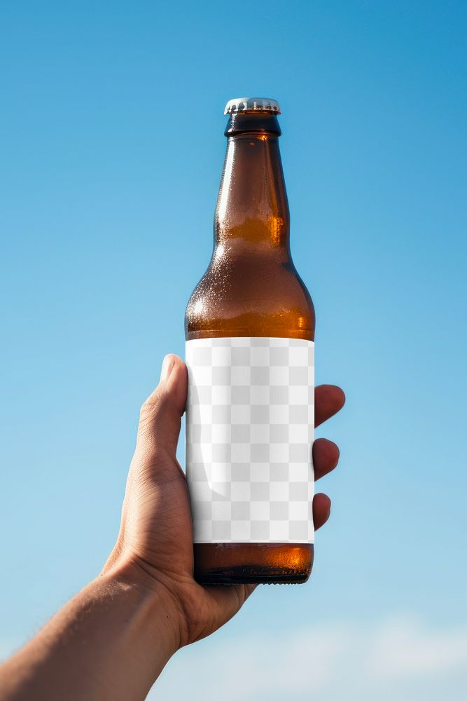 Beer bottle label png product mockup, transparent design