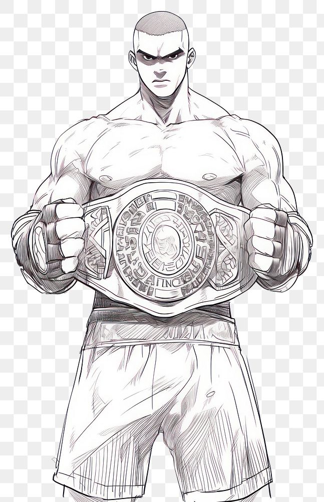 PNG Boxer holding championship belt sketch drawing cartoon.
