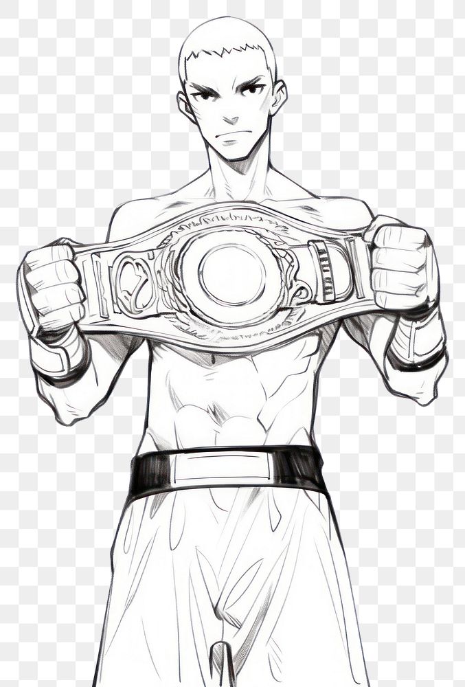 PNG Boxer raise up championship belt sketch drawing cartoon.