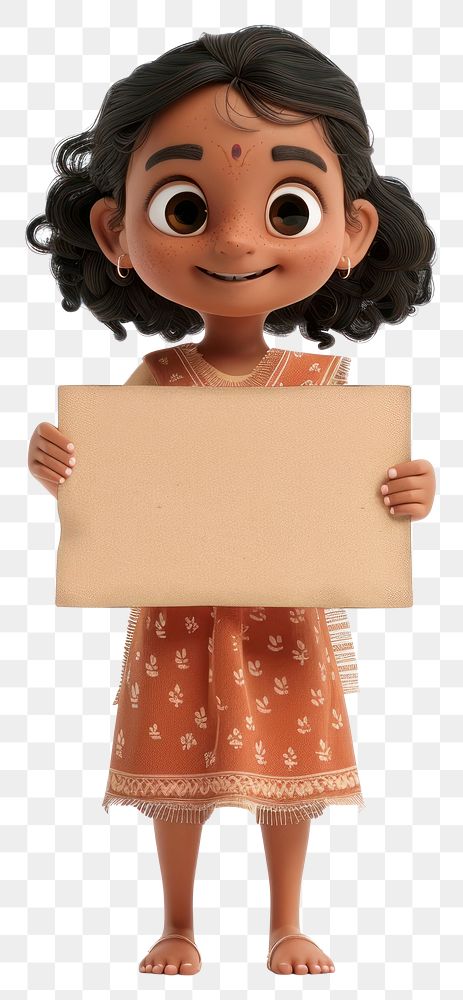 PNG Indian girl holding board cardboard standing person.