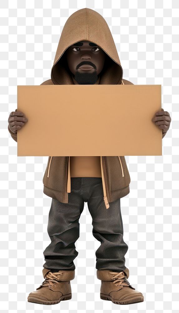PNG Sad homeless holding board cardboard standing person