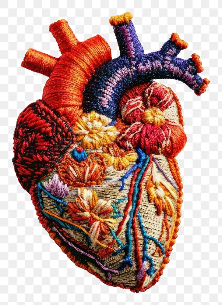 PNG Photo of the heart in embroidery style pattern representation creativity.