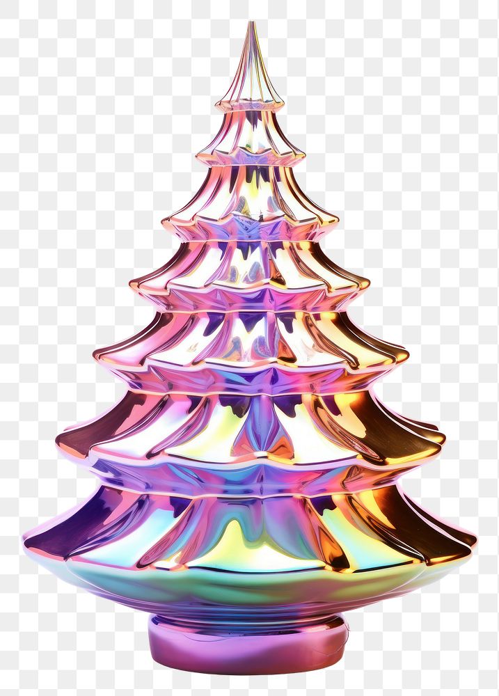 PNG 3D render of christmas tree iridescent white background illuminated celebration.