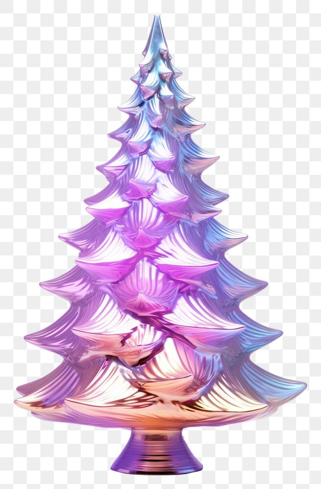 PNG 3D render of christmas tree iridescent white background illuminated celebration.