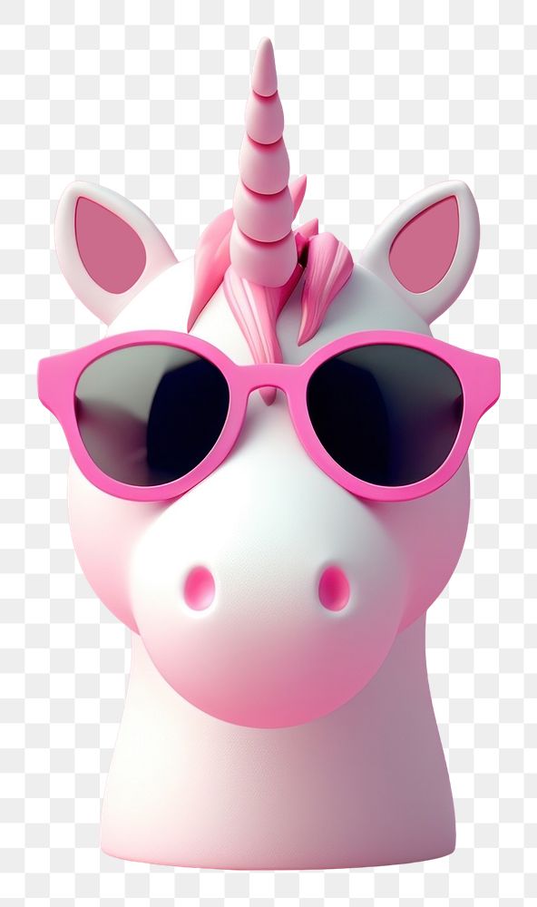 PNG 3d render icon of minimalist cartoon unicorn sunglasses representation celebration.