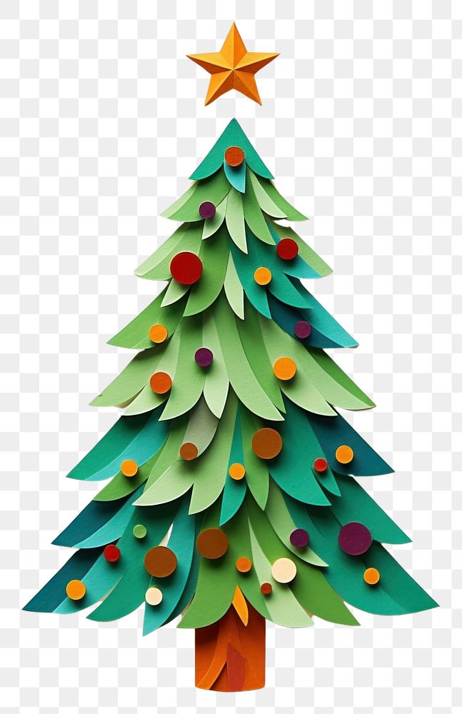 PNG Color paper cutout illustration of a christmas tree white background celebration creativity.