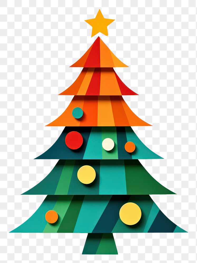 PNG Color paper cutout illustration of a christmas tree celebration creativity decoration.