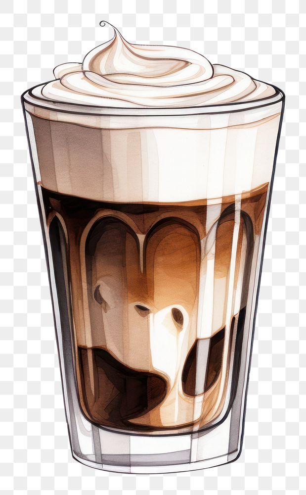 PNG A cartoon-like drawing of a macchiato coffee drink latte.